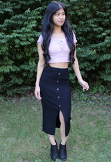 black ribbed midi skirt