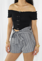black stripe paperbag shorts