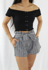 black stripe paperbag shorts