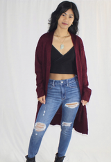 chunky burgundy sweater cardigan