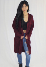 chunky burgundy sweater cardigan