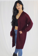 chunky burgundy sweater cardigan