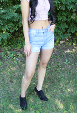 high rise cuffed denim shorts in light wash