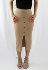 khaki ribbed midi skirt