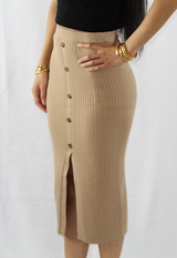 khaki ribbed midi skirt