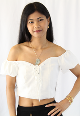 luxurious off shoulder white crop top