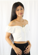 luxurious off shoulder white crop top