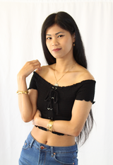 off shoulder black ribbed crop top