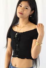 off shoulder black ribbed crop top