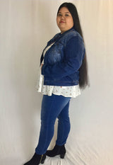 plus size distressed denim jacket