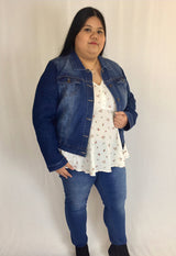 plus size distressed denim jacket