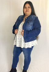 plus size distressed denim jacket
