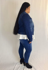 plus size distressed denim jacket