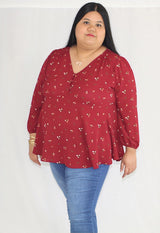 plus size peplum top in burgundy