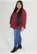 plus size peplum top in burgundy