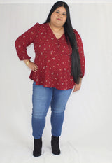 plus size peplum top in burgundy