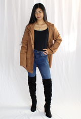 winter parka jacket in camel