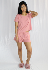 2 piece set lounge wear short sleeve short pants pink slippers casual outfit