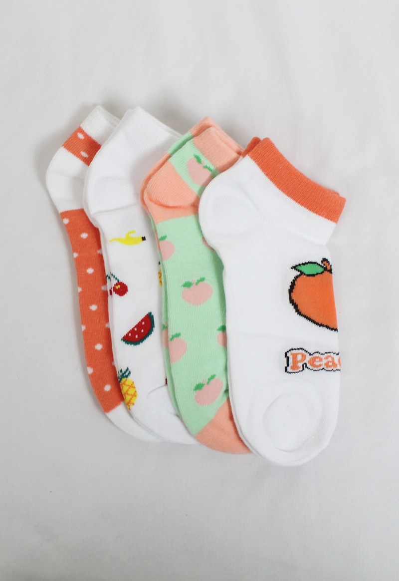 4 piece socks in the style polka dot, fruit, peach and peachy